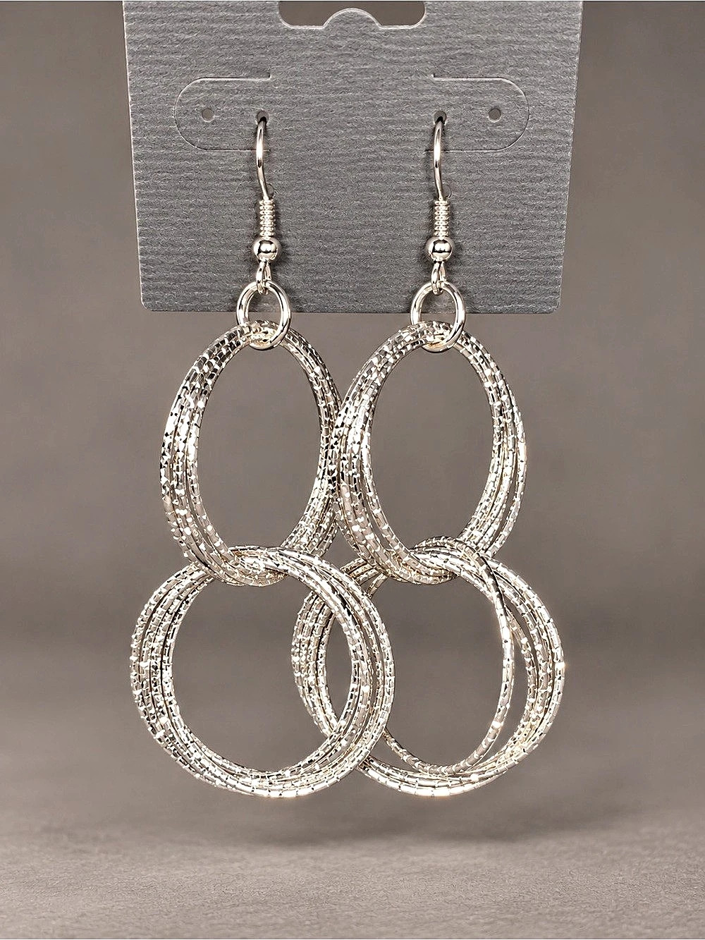 Textured Oval Drop Earrings in Silver NWT